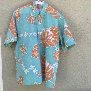 Reyn Spooner Mens Classic Fit Old School Lagoon logo Hawaiian Shirt
